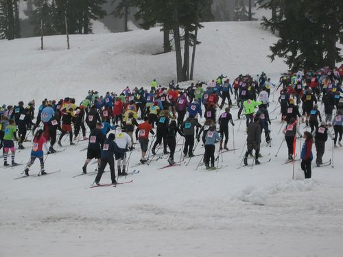 Cross Country Skiers Tackling the First Hill
