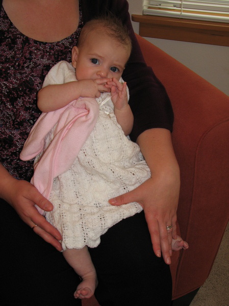 In her baptism gown, knitted by grandma Vickie 
for her cousin Amy 34 years ago