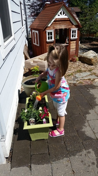 Watering her Garden